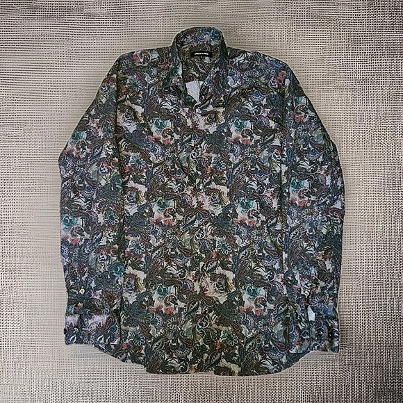 Jared Lang Button Down Shirt Long Sleeve Size 15.5‎ Dark Colorful Paisley Print - Picture 1 of 7